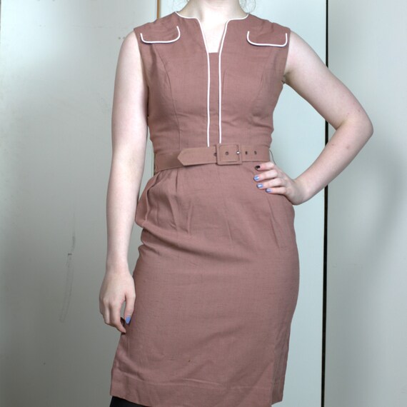 vintage 1950s linen cotton wiggle dress