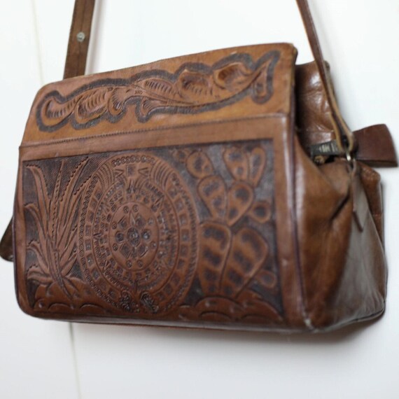 Vintage 1940s/1950s Tooled Leather Tourist Bag