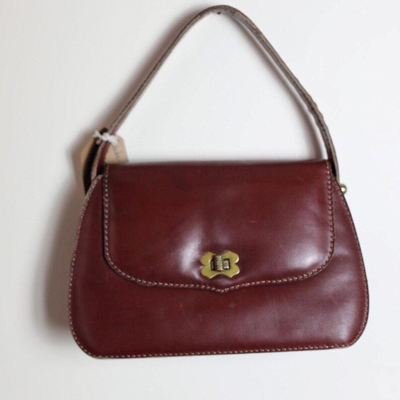 Vintage 1940s Deep Red Cherry Leather Hand Bag Etsy UK