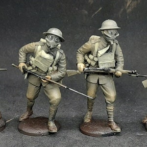Painted Miniatures - British Infantry In Gas Masks (1917), 4 Figures Scale 1/35