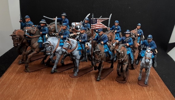 28 mm 塗装済みミニチュア - アメリカ南北戦争騎兵隊、フィギュア 12 