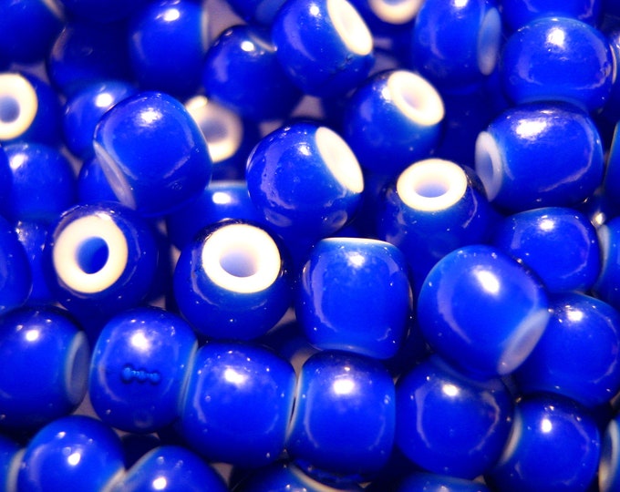 6/0 Round Czech white Hearts in the color  OP/Cobalt
