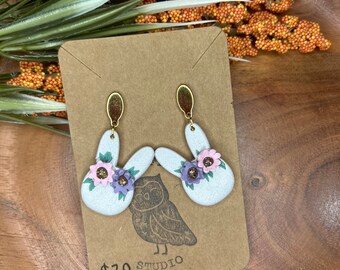 Easter Bunny Floral Bouquet | polymer clay earrings
