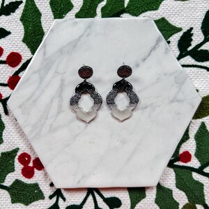 Sparkly black and white dangles | polymer clay earrings