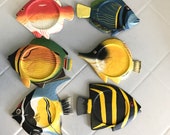 Wooden Handprinted Fish Coasters (6) and Napkin Ring set (6)