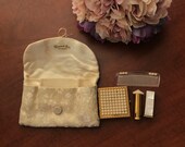 Vintage Dorset Fifth Avenue Brocade Cosmetic Set with Faux Pearls (Compact case, lipstick cases and comb)