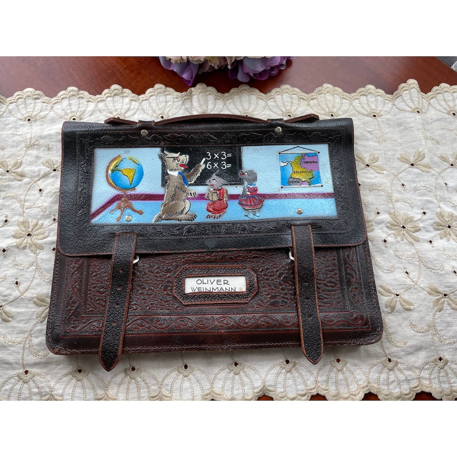 Vintage Children Leather School Bag Etsy