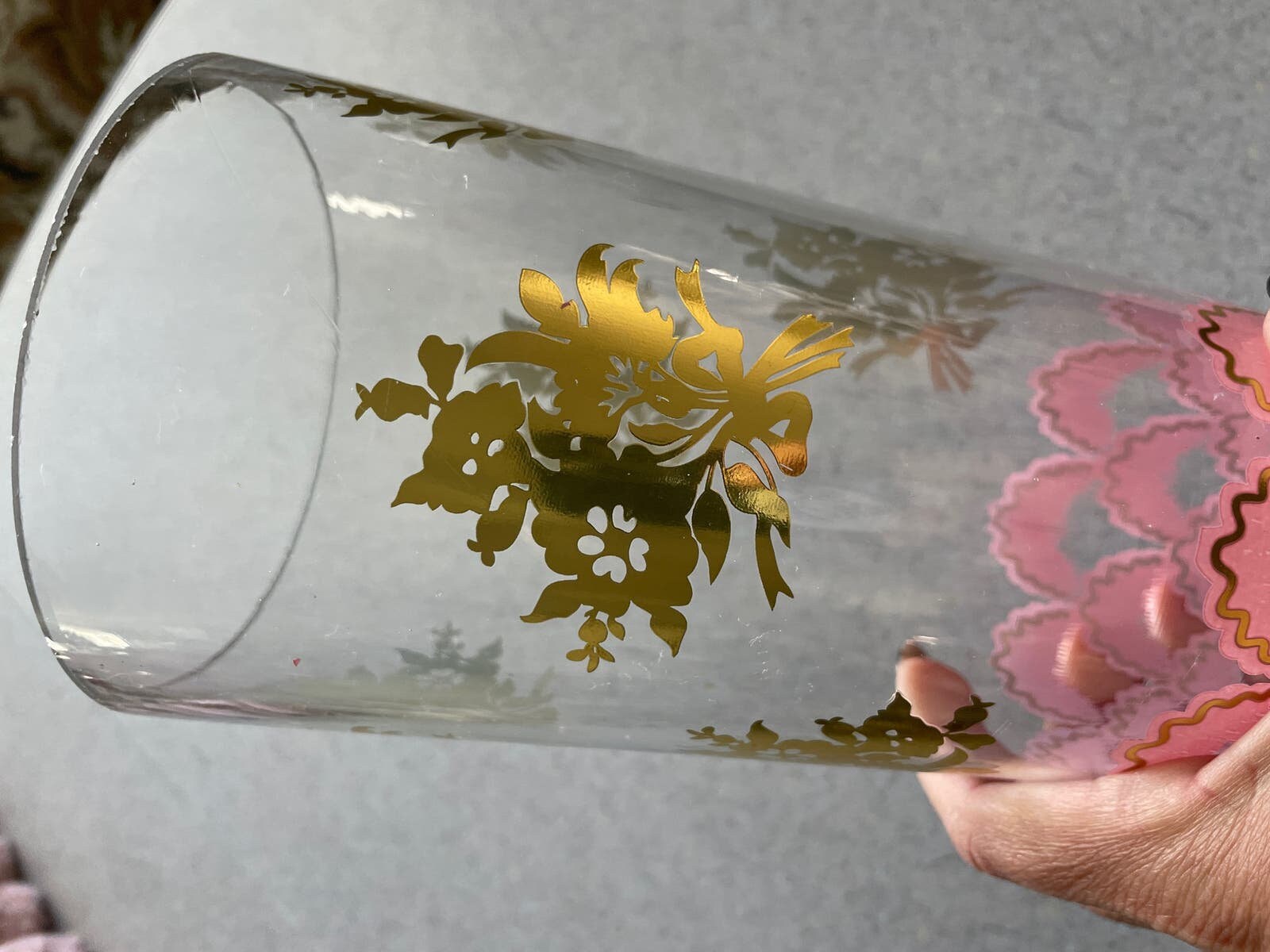 Vintage Pink and Gold Drinking Glass - Etsy