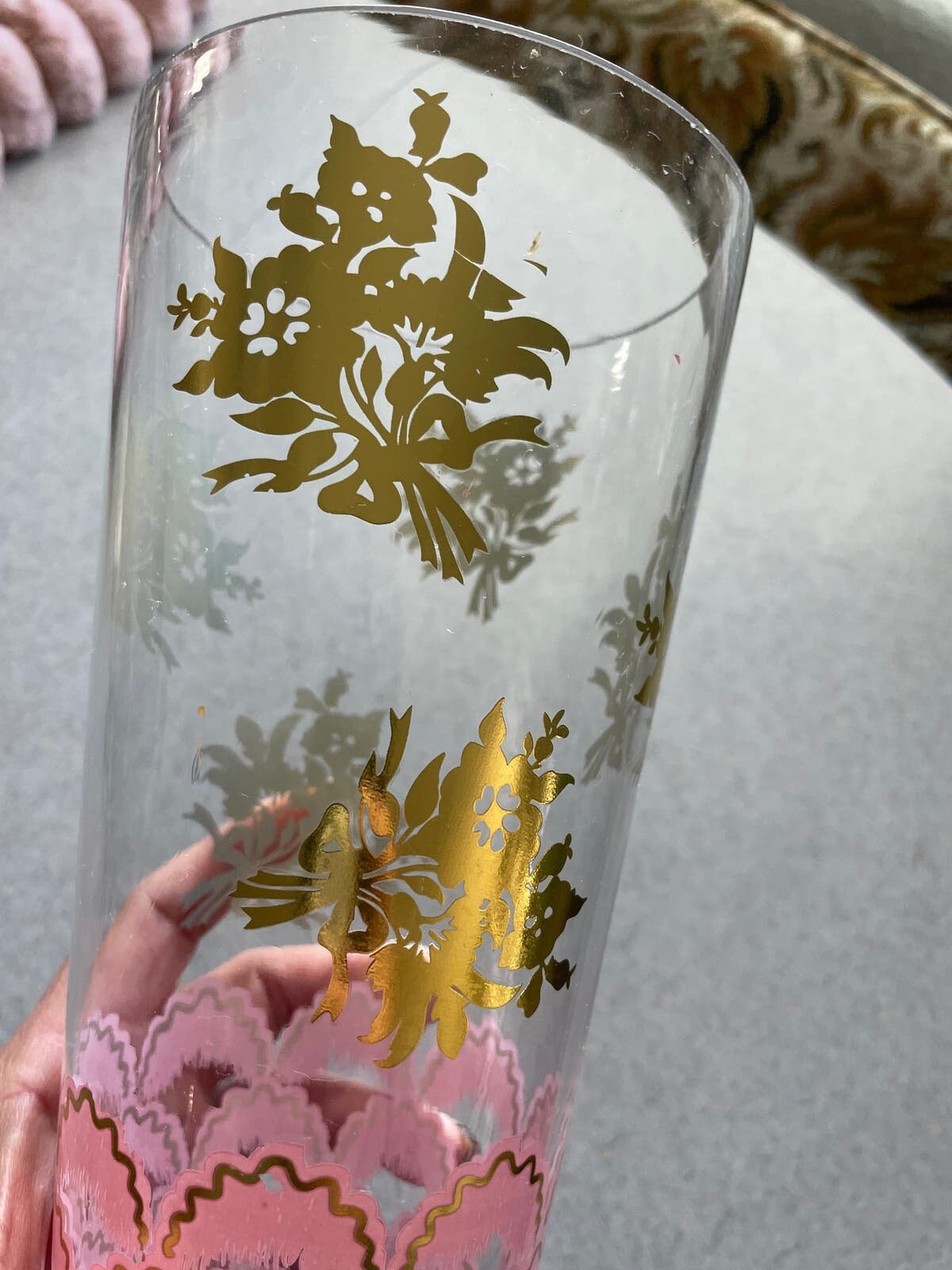 Vintage Pink and Gold Drinking Glass - Etsy
