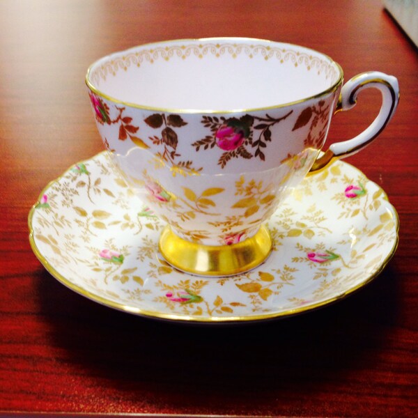 Pink Tuscan Fine English Bone China Teacup and Saucer