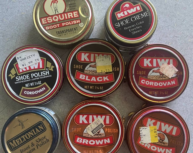 Six Kiwi Shoe Polish Tins and 2 Glass Polish Jars Etsy