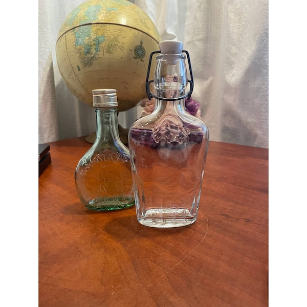 Pair of vintage glass bottles-Almaden-Italian Flask