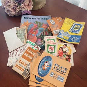 1 Blue Chip Savings Book Filled With Stamps 1960 GC/ Ephemera Junk Journal