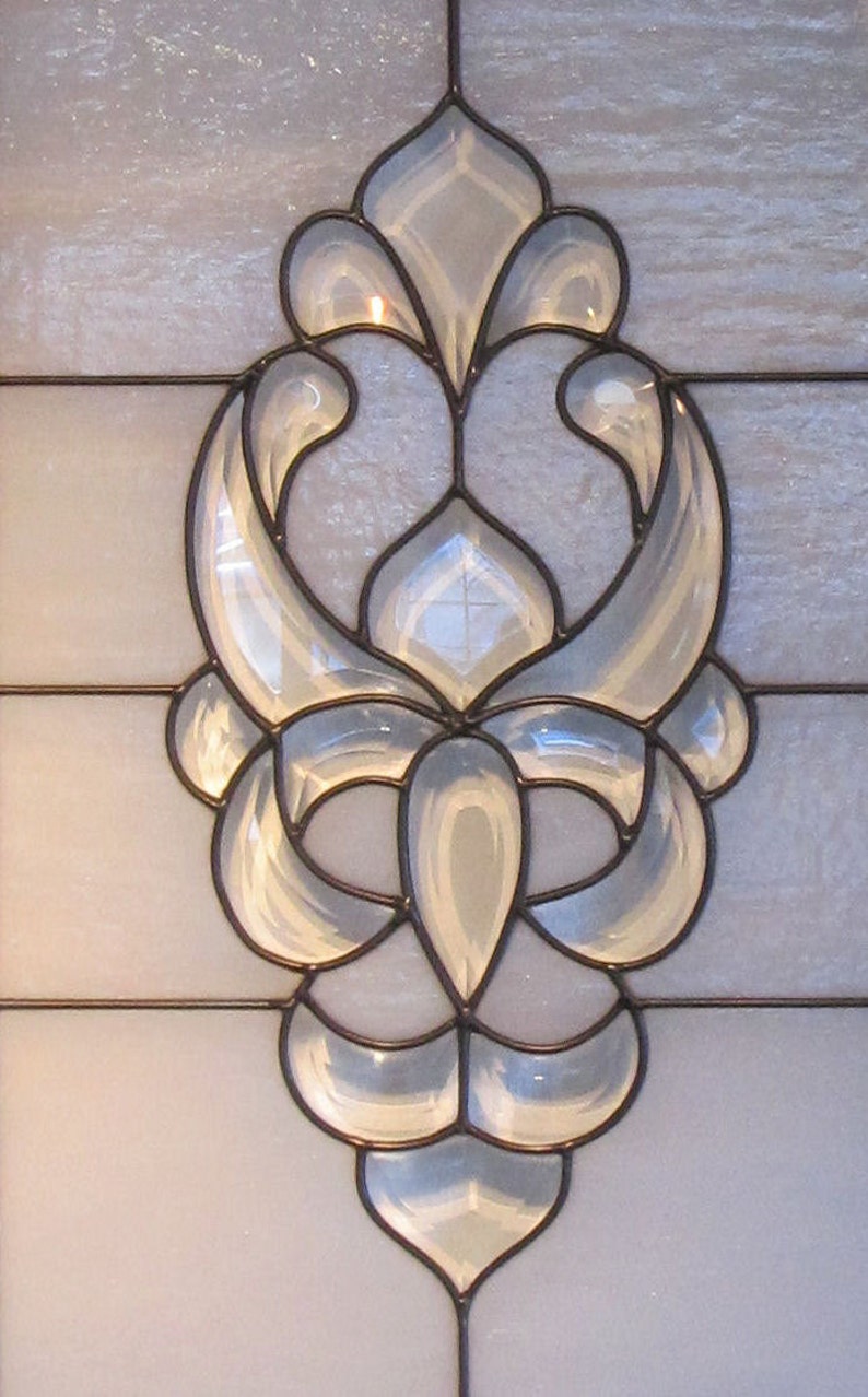 Magnificent Green/white Stained Glass Window With Bevel Etsy