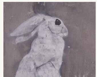 GREY HARE  (h4209)  rabbit PRINT A5/A4/A3/A2/A1 -inc Deep Frame Canvas - signed ltd ed love