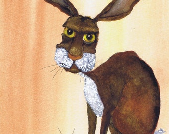 STARING HARE h3048 - Original painting - A5  - rabbit love