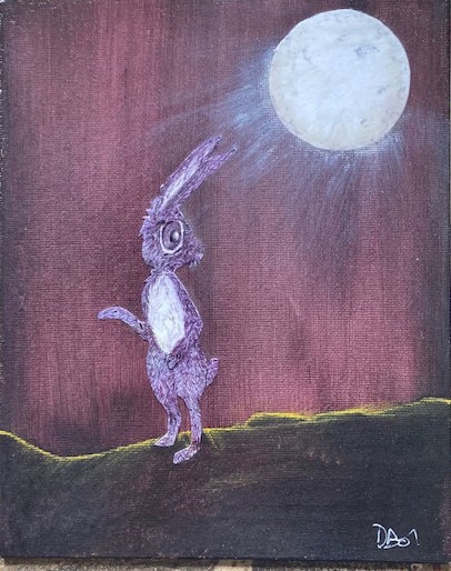 HARE and MOON H3471 ORIGINAL on Small Canvas Board - Etsy
