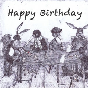BIGLIETTO D'AUGURI - 'Il Gioco di Carte' - lepre, corvo, uccello