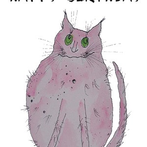 TARJETA DE FELICITACIÓN - Gato Rosa - Cumpleaños