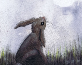 GREETINGS CARD - Moongazing Hare - Happy Birthday