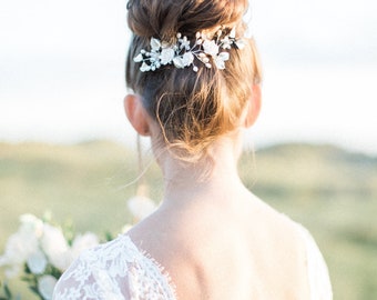 Haargesteck Haarschmuck Hochzeit Braut mit Satinbändern in weiss oder creme 