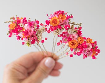 Pink Braut Haarschmuck mit Trockenblumen. Haarnadel mit Blüten. Hochzeit Brauthaarschmuck. Blumen Haarspangen. Boho Haarblumen I Fernanda