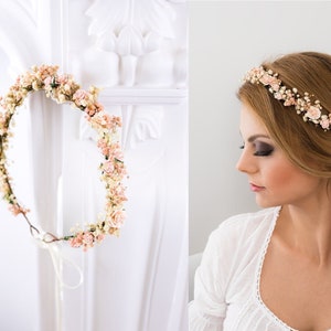 Flower Crown Baby's Breath, Bridal headpiece, Hair Wreath, Fairy Crown,Wedding Hair Accessories Headband in blush pink and cream