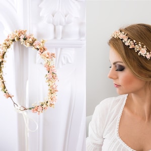 Flower Crown Baby&#39;s Breath, Bridal headpiece, Hair Wreath, Fairy Crown,Wedding Hair Accessories Headband in blush pink and cream