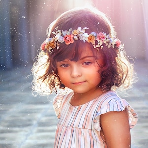 Flower crown, flower girl headpiece, wedding hair wreath, fairy crown dusty pink, mauve, baby blue, cream, mustard, rustic flower crown
