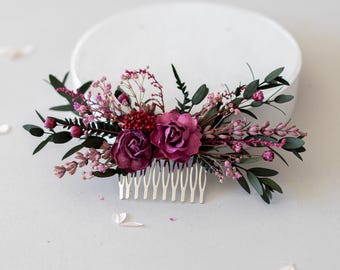 Rustic hair comb with dried flowers and eucalyptus. Romantic Wedding headpiece. Floral headpiece in autumn colors