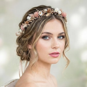 Torkade blomsterkransar för bruden, bohemisk brudblomskrona, naturligt blommigt huvudbonad för bröllop, elopement rustik stil I boho Bonnie