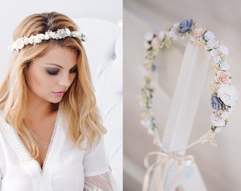 Flower Crown Baby's Breath, Bridal headpiece, Hair Wreath, Fairy Crown,Wedding Hair Accessories Headband in white, ivory and baby blue