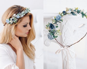 Aliento del bebé de la corona de flores, tocado de novia, corona de pelo, corona de hadas, diadema de accesorios para el cabello de la boda en blanco, marfil, azul bebé, azul marino