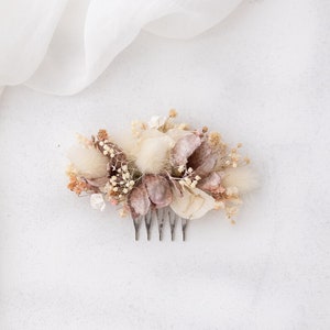 Dried flowers headpiece, bridal hair comb with dusty brown and ivory flowers. Dried baby&#39;s breath headpiece for boho and rustic weddings