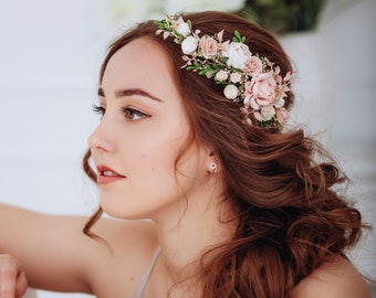 Flower Crown Baby's Breath, Bridal headpiece, Hair Wreath, Fairy Crown,Wedding Hair Accessories Headband in  ivory, blush, pale pink