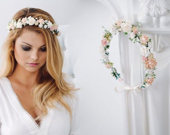 Braut Blumenkranz Haarkranz Hochzeit Haarband Blumen Haarschmuck Rosen Boho Hippie Kopfschmuck Haar Blüten Stirnband Dirndl Schmuck