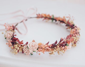 Hochzeit Blumenkranz, Braut Haarschmuck Haarkranz mit Blumen und Schleierkraut. Oktoberfest Haarranke, Brautjungfern Haarblüten