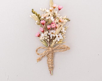 Boutonniere with Preserved Flowers in Pastel Colors | Groom's Accessories, Elegant Corsage, Natural Wedding Style I Baby's Breath Brooch