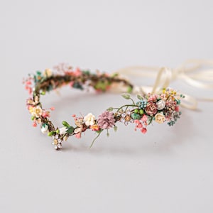 Colorful Elf Tiara, Elven Forest Headpiece with dried flowers, Fairy Crown, Wedding Flower Crown, Woodland Tiara, Renaissance Crown