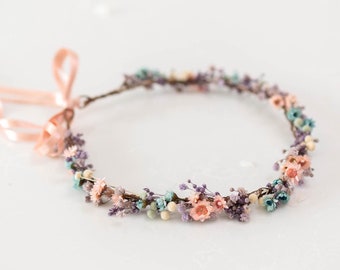 Flower crown with dried flowers - Flower hair wreath - Baby's breath fairy crown - Wedding headband - Meadow headpiece in pastel colors