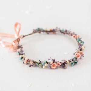 Flower crown with dried flowers - Flower hair wreath - Baby&#39;s breath fairy crown - Wedding headband - Meadow headpiece in pastel colors
