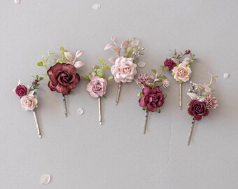 Set of 7 Floral Hair Pins With Roses and Eucalyptus | Blush  display picture 3