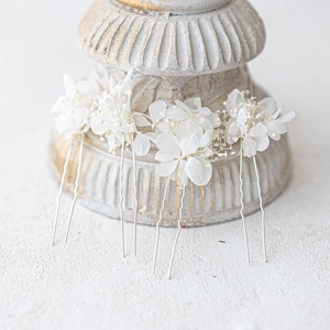 Ivoorkleurige bruidshaarspelden met baby's breath en gekonfijte hortensia. Bruiloftshoofddeksel, haarspelden met bloemen, haarspelden met echte bloemen