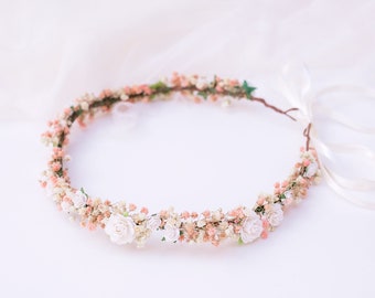 Flower Crown Baby's Breath, Bridal headpiece, Hair Wreath, Fairy Crown,Wedding Hair Accessories Headband in blush pink, white,cream