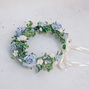 Blue flower crown, bride halo, wedding tiara with roses and peonies, fairy crown, festival or bridal hair wreath, hair flowers,gypsophila