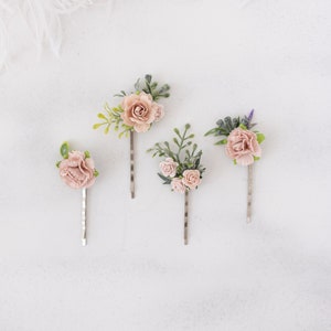 Blush pink hair pins. Wedding headpiece, floral bobby pins, blush hair pins with eucalyptus, bride and bridesmaid hair accessories