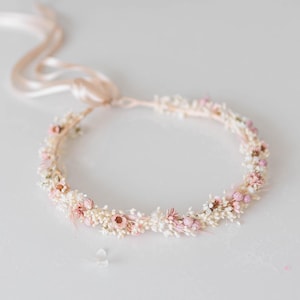 Romantic flower crown with dried flowers. Bridal flower hair wreath,  fairy crown, wedding headband,  meadow headpiece, floral halo