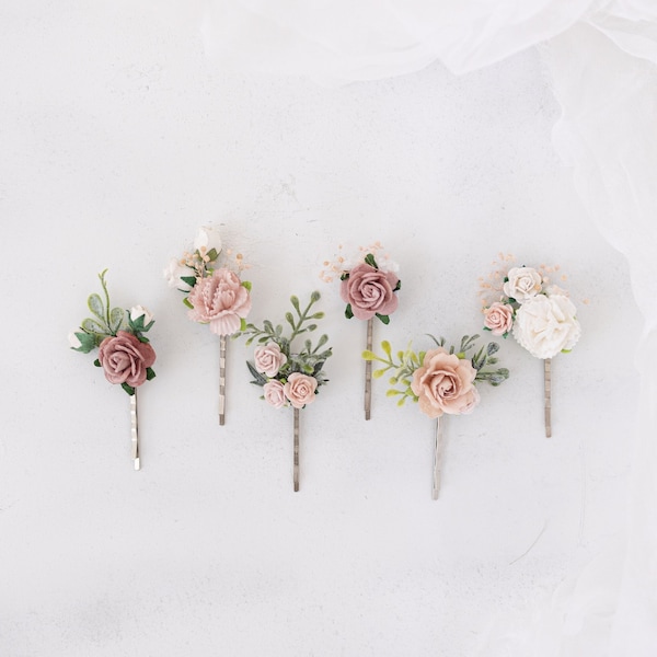 Braut Haarschmuck Haarblumen mit  Rosen und Schleierkraut. Haarnadel mit Blüten. Hochzeit Brauthaarschmuck. Blumen Haarspangen in altrosa