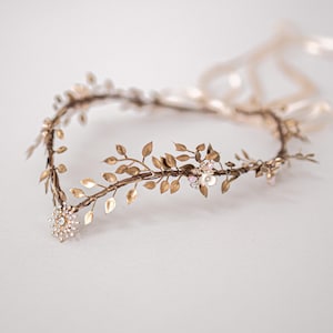 Elf Tiara Fairy Crown - Elven Forest Headpiece - Golden Wedding Flower Crown - Woodland Tiara - Renaissance Festival and Fantasy Crown
