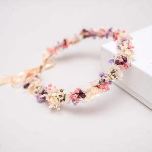 Dried flower crown with baby&#39;s breath and hydrangea. Dusty pink bridal headpiece, flower hair wreath, preserved flowers fairy crown,halo